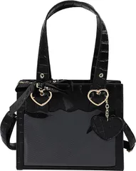 HARGIO ハルジオ 痛バッグ 痛バック 小さめ 可愛い ミニ 2WAY トート トートバッグ ハンドバッグ ハート ロリータ ショルダー ショルダーバッグ クロコ クロコ柄(ブラック,  Free Size)