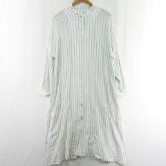 リラシク LILASIC シャツ ワンピース ロング丈 長袖 ストレッチ 綿 M ホワイト ストライプ kz9686