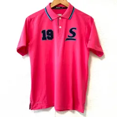 (^w^)b SRIXON スリクソン ハーフボタン 半袖 ポロシャツ ゴルフウェア golf 鮮やか バックワッペン付き カジュアル 練習着 休日スタイル トップス ピンク メンズ 男性 サイズ M