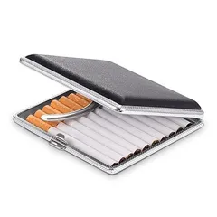 【在庫処分】Ailenlan タバコケース シガレットケース シガレットホルダー たばこケース 手巻きタバコ cigarette case 革調 20本 ブラック（タバコなし）