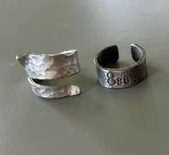 錫製　ピューター　リング　刻印　ナンバリング オープンリング　槌目リング　幅広　セット　ハンドメイド