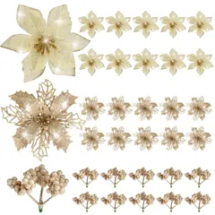 【特価商品】飾り 飾り 花 オーナメント デコレーション オーナメント 飾り付け クリスマス 装飾 材料 手作り アートフラワー クリスマスリース 玄関 30個入 ディスプレイ 造花 インテリア クリスマスツリー シャンパンゴールド Ucouper