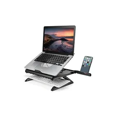 エレコム ノートPCスタンド 折りたたみ 8段階 9.5cm高さアップ脚 スマホスタンド付 ~15.6インチノートPC対応 折りたたみ時サイズ:幅280×奥行280×高さ26mm 耐荷重:10kg ブラック PCA-LTSH8BK 0
