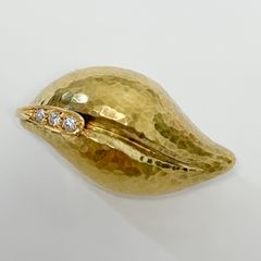 【中古】ティファニー TIFFANY 750パロマ・ピカソ ダイヤモンド ゴールド ハンマード リーフ　ブローチ