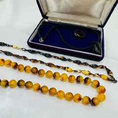 S【ヴィンテージ】べっ甲 鼈甲 ネックレス リング K18 18金 ゴールド まとめ売り 4点セット レディース アクセサリー 年代物 オシャレ