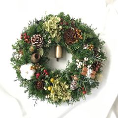 【メルカリ便】　ウィンターリース　クリスマス　アンティークベル　593 秋冬リースwithリネンリボン&アンティークベル｜クリスマスリース