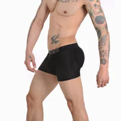 男性用お尻パッド付き下着  ボクサーブリーフ ヒップパッド ショーツ メンズ ボクサーパンツ メッシュ 男性用 美尻メイクパンツ 1.3cmパッド 立体フロント 前閉じ 通気性 伸縮性 ストレッチ 下着 インナー 肌着 ヒップアップ 全4色sdh01