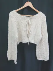 ◇ ⊆ w closet ダブルクローゼット ショート丈 長袖 ニット カーディガン サイズF ベージュ レディース E  【1503040005183】