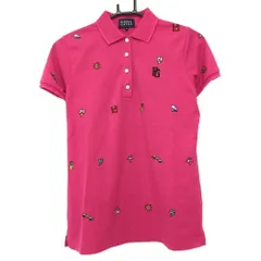 ★特価★【美品】パーリーゲイツ 半袖ポロシャツ ピンク×マルチ ウェザー柄刺しゅう  レディース 2(Ｌ) ゴルフウェア PEARLY GATES
