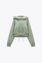 ZARA - ZARA クロップド フード フェルトテクスチャー ジャケット　Sサイズ　グレー ステッチ入りクロップドフィットジャケット - グレー | ZARA