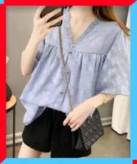 新品 ブラウス Vネック レディース フリルブラウス 花柄 刺しゅう 夏服 フリルトップス 大人 韓国ファッション カジュアル きれいめ 【送料無料】