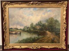【絵画】F.W.WATTS　「岸辺の風景」