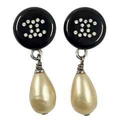 CHANEL シャネル 00A ラインストーン パールスイング ピアス 正規品 / 40151