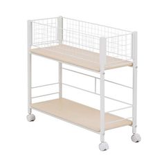 【在庫処分】山善(YAMAZEN) 押入れ(クローゼット)収納 ラック 幅26×奥行77×高さ65cm ストッパー付きキャスター 上段かご・下段棚板 ネット・棚板取り外し可能 組立品 ナチュラルメイプル/アイボリー OSR-7526NM/IV