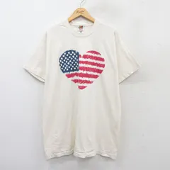 XL/古着 フルーツオブザルーム 半袖 ビンテージ Tシャツ メンズ 90s ハート 星条旗 コットン クルーネック 生成り 25aug12 中古