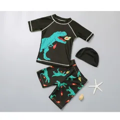 ☆ ブラック ☆ XLサイズ ☆ キッズ水着 上下セット  キッズ 水着 上下セット 半袖 セパレート ラッシュガード 男の子 女の子 子供 子ども おしゃれ 恐竜 プール 海 ハーフパンツ ショートパンツ 日焼け対策 夏 かわいい かっこいい