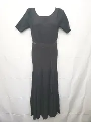 ◇ Θ ROYAL PARTY ロイヤルパーティー レース 半袖 ロング丈 リブニット ワンピース サイズF ブラック系 レディース E  【1507100007162】