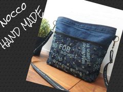 No.313【DENIM✖️パッチワーク丸底マルシェBAG❤️】レザーハンドル