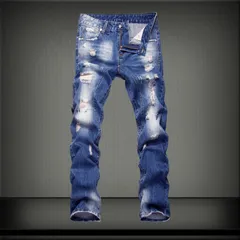 新品 メンズ デニムパンツ スキニーパンツ カジュアル ジーンズ ダメージ加工 ストレッチ ジーパン ブルー W29~40