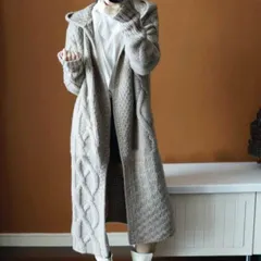 ロングカーディガン ロングカーデ フード付きロングニットカーデ ロングニットカーディガン ケーブルニットカーデ ケーブルニット トップス アウター カーディガン パーカー コート トップス ロング ロング丈 袖あり 長袖 ドロップショルダー ストレート ケーブ