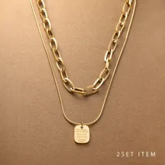ステンレス製 ネックレス 2点セット 金属アレルギー つけっぱなし サージカルステンレス スネークチェーン オーバル コイン 重ねづけ 2連 ゴールド シルバー