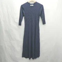 ◇ ⊇ Andemiu アンデミュウ ニット 七分袖 ロング丈 ワンピース サイズF ネイビー レディース E  【1502200002406】