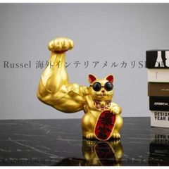 BIG32cm ムキムキゴールド マッスル招き猫 爆富 可愛い置物 筋肉オブジェ 大きい おもしろい おしゃれ 引越し祝い 風水 開運 縁起物 玄関 雑貨 インテリア プレゼント 黄金 am ya