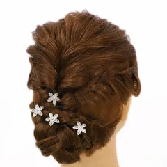 髪飾り Ｕピン 可愛い かんざし 簪 キラキラ パール ラインストーン 桔梗 花 4点セット 黒留め 訪問着 フォーマル 着物 和装 振袖 成人式 結婚式 卒業式 入園式 卒園式 謝恩会 七五三パーティー W16 253-361 p974　Si