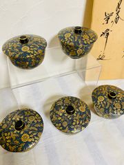 九谷焼 青と金の花柄装飾の湯飲み5個茶托5枚セット。 - メルカリ
