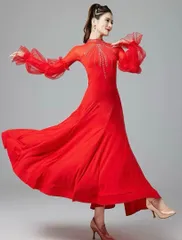 新品 未使用  新作 ストーン付きスタンダード練習用ワンピース★ダンスパーティーにも！ 社交ダンスドレス ラテンダンス衣装 レッスンウェア ステージ衣装