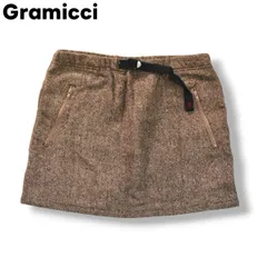 【美品】 グラミチ Gramicci マウンテン ツイード ウール スカート ショート丈 総裏地 ネップ入り M ミックスベージュ レディース ♪