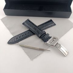 20mm 腕時計 アリゲーターレザー ワニ革 ベルト ブラック 黒 Dバックル付属 【対応】IWC ポルトギーゼ パイロット ポートフィノ等