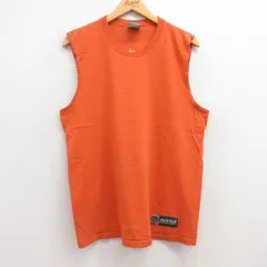 L/古着 ナイキ NIKE ビンテージ ノースリーブ Tシャツ メンズ ワンポイントロゴ センタースウォッシュ コットン クルーネック オレンジ spe