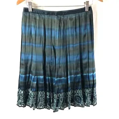 アルチザン ARTISAN スカート スカート シルク混 花柄 グラデーションカラー プリーツ 黒 青 緑系 974406