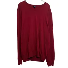 GAP コットンニット セーター L レッド ギャップ プルオーバー Ｖネック シンプル 秋冬 古着卸 アメリカ仕入 a612-6517
