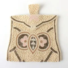 MOE25074 美品 総ビーズ ミニバッグ ポーチ ヴィンテージ アイボリー系