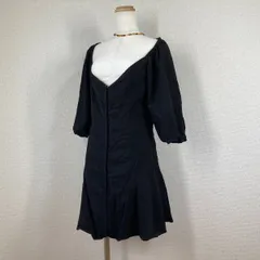 【ザラ】ワンピース　ZARA　黒　L　羽織 前開き パフスリーブ ボートネック 綿 コットン 麻 リネン ミニ 短丈 Y2K　フェアリーグランジ