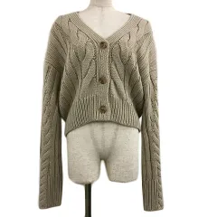 ムルーア MURUA カーディガン ニット Vネック ケーブル編み クロップド 長袖 F ベージュ