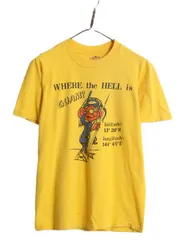 【お得なクーポン配布中!】 80s USA製 キャラクター メッセージ イラスト プリント Tシャツ メンズ M 古着 80年代 ヴィンテージ ジョーク シングルステッチ グアム 黄