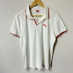 (^w^)b PUMA プーマ スキッパー 半袖ポロシャツ パイル ロゴ刺繍 コットン 綿 トップス シンプル 無地 スポーツ 運動 トレーニング ゴルフウェア ホワイト 白×レッド 赤 メンズ サイズL