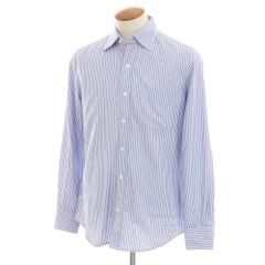 【新品】グランシャツ Glanshirt コットン ストライプ カジュアルシャツ ブルーxホワイト【サイズ39】【メンズ】