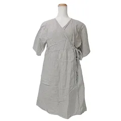 フォグリネンワーク fog linen work ラップワンピース ひざ丈 巻き リネン100% 半袖 ドルマンスリーブ ベージュ X