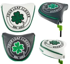 ゴルフヘッドカバー パターカバー マグネット付け マレット用 オデッセイ２ボール・テーラーメイド スパイダーパターに対応 クローバー 白・黒 1個