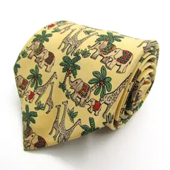 サルヴァトーレフェラガモ ブランド ネクタイ 動物柄 ゾウ キリン シルク イタリア製 PO メンズ イエロー Salvatore Ferragamo 【中古】