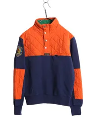 【お得なクーポン配布中!】 90s ポロ ラルフローレン ハーフジップ スウェット メンズ S / 古着 オールド トレーナー キルティング 補強 ハイネック ツートン ワッペン