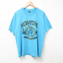 L/古着 半袖 ビンテージ Tシャツ メンズ 90s ニューヨーク クルーネック 水色 25jul07 中古