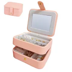 ピンク 02 Exgox ジュエリーボックス 大容量 アクセサリーケース 2段式 PUレザー アクセサリー 収納 ジュエリーケース レディース 鏡付き アクセサリー イヤリング ネックレス アクセサリーケース 宝石箱 持ち運び 誕生日 母の日 結婚祝い クリス