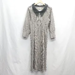 ◇ ⊇ natural couture チェック柄 襟付き ガーリー 長袖 ロング丈 ワンピース サイズF ブラウン系 レディース E  【1409240064411】