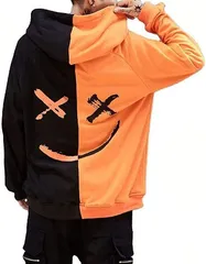 aspersio アスペルシオ フード付き 長袖 パーカー トレーナー メンズ スポーツ ヒップホップ 裏起毛( オレンジブラック,  3XL)