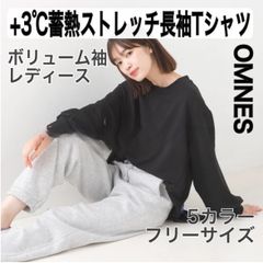 新品 OMNES オムネス +3℃蓄熱ストレッチ ボリューム長袖Tシャツ レディース Aライン アイボリー ブラック ブラウン グリーン パープル あたたかい 2024秋冬